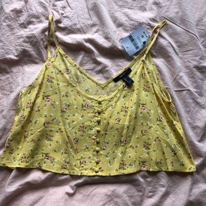 Cropped floral yellow tank top